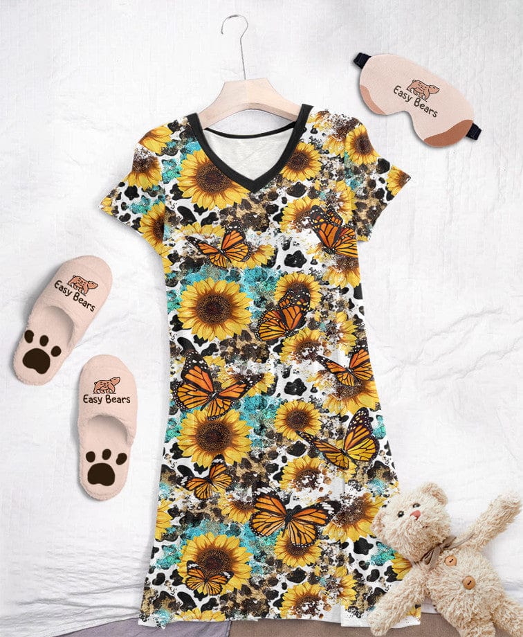 Sunflower Monarch Pajabears® V-Neck Nightshirts 03 Hg23