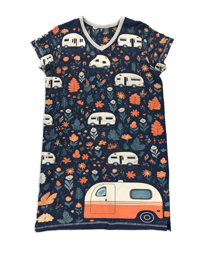 Camping Pajabears® V-Neck Nightshirts Camper And Flower Hm8