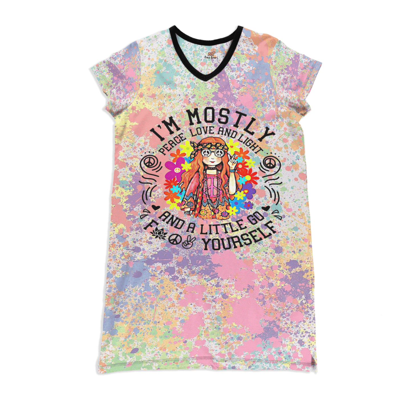 Hippie Pajabears® V-Neck Nightshirts Ho3 Girl