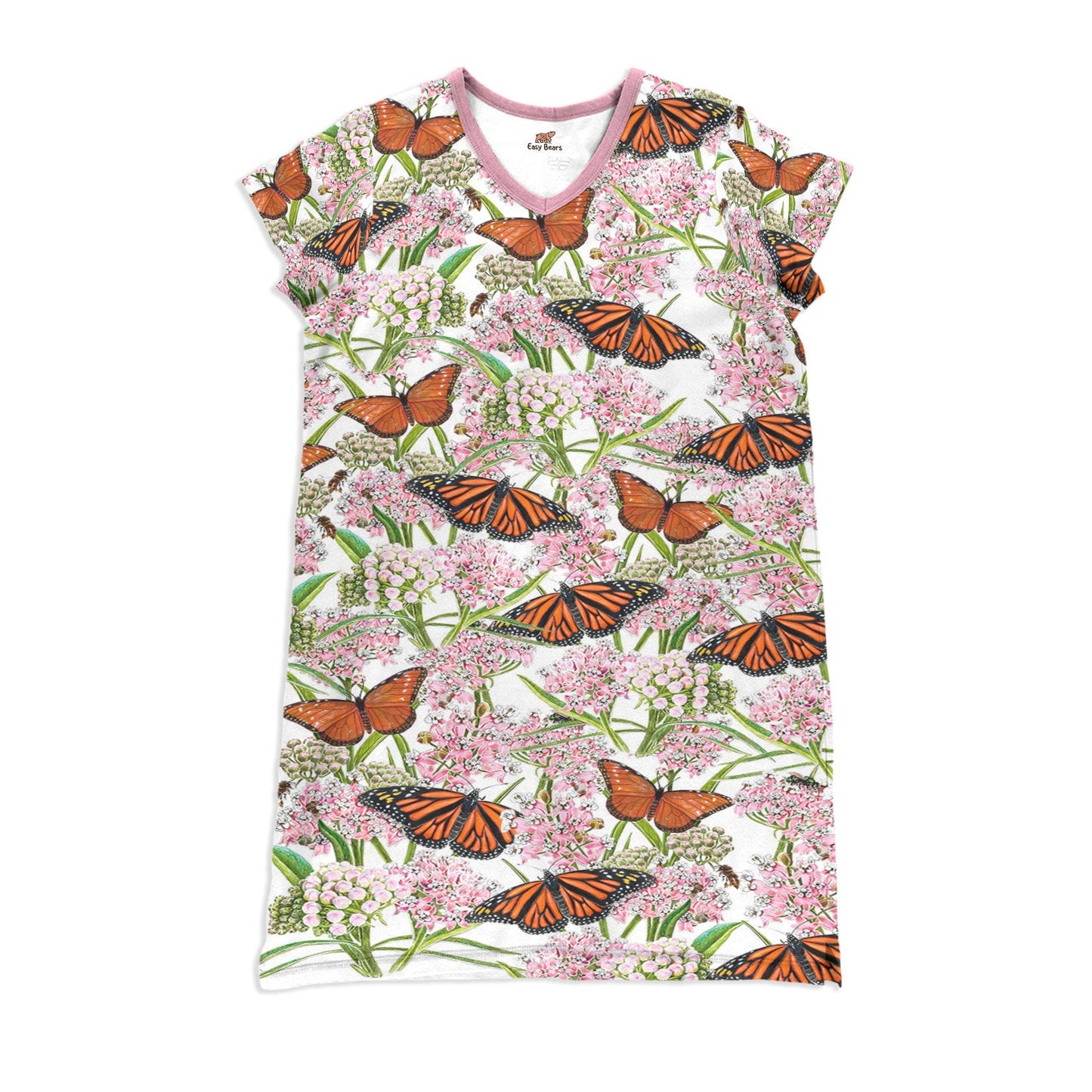 Butterfly Pajabears® V-Neck Nightshirts Monarch Butterflies And Milkweed Ctl10