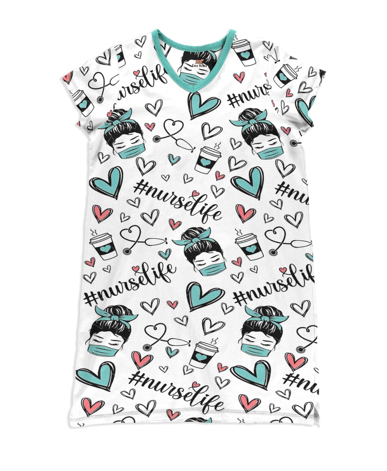 Nurse Pajabears® V-Neck Nightshirts Nurselife Tl10