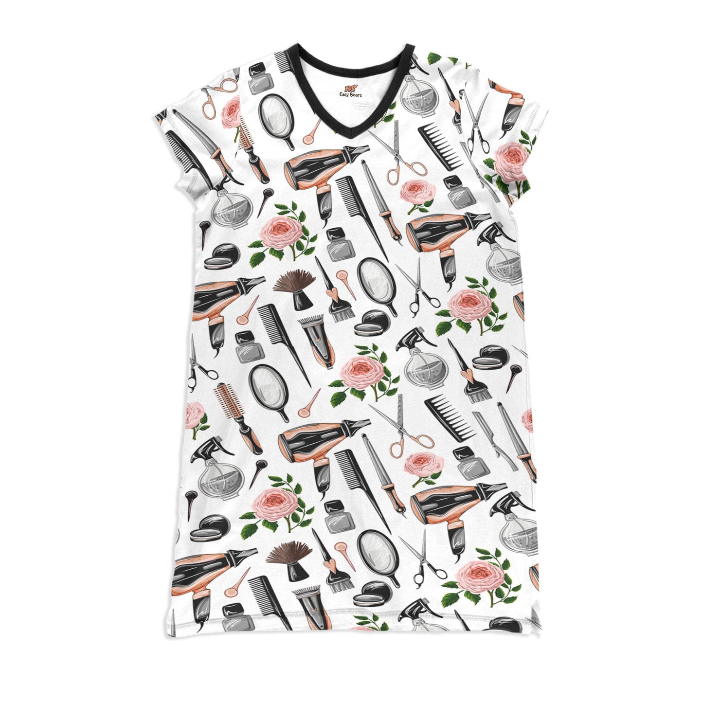 Hair Stylist Pajabears® V-Neck Nightshirts Beautiful Roses Tl10