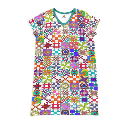 Quilting Shineful® V-Neck Nightshirts Colorful Blocks Tl10