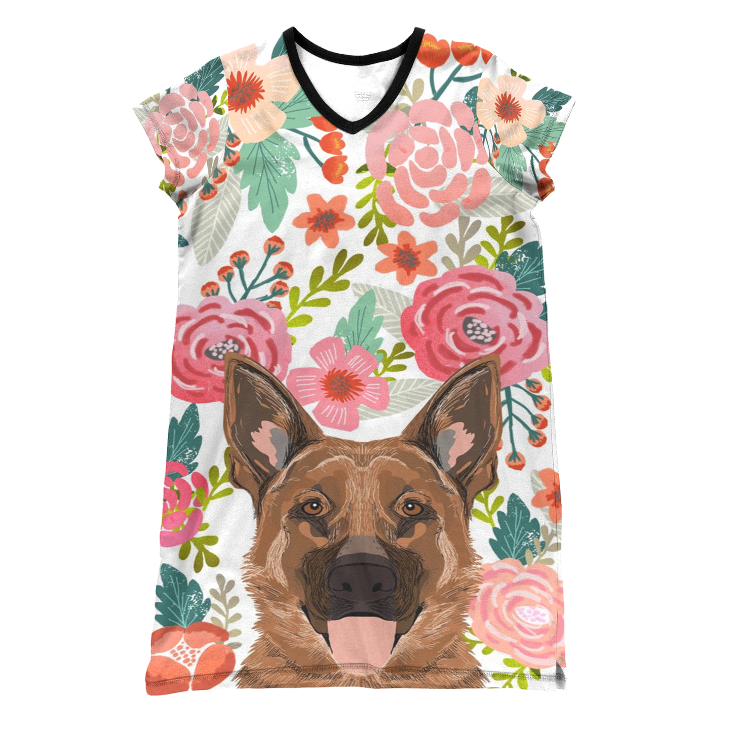 Dog Pajabears® V-Neck Nightshirts Floral German Shepherd Kl9