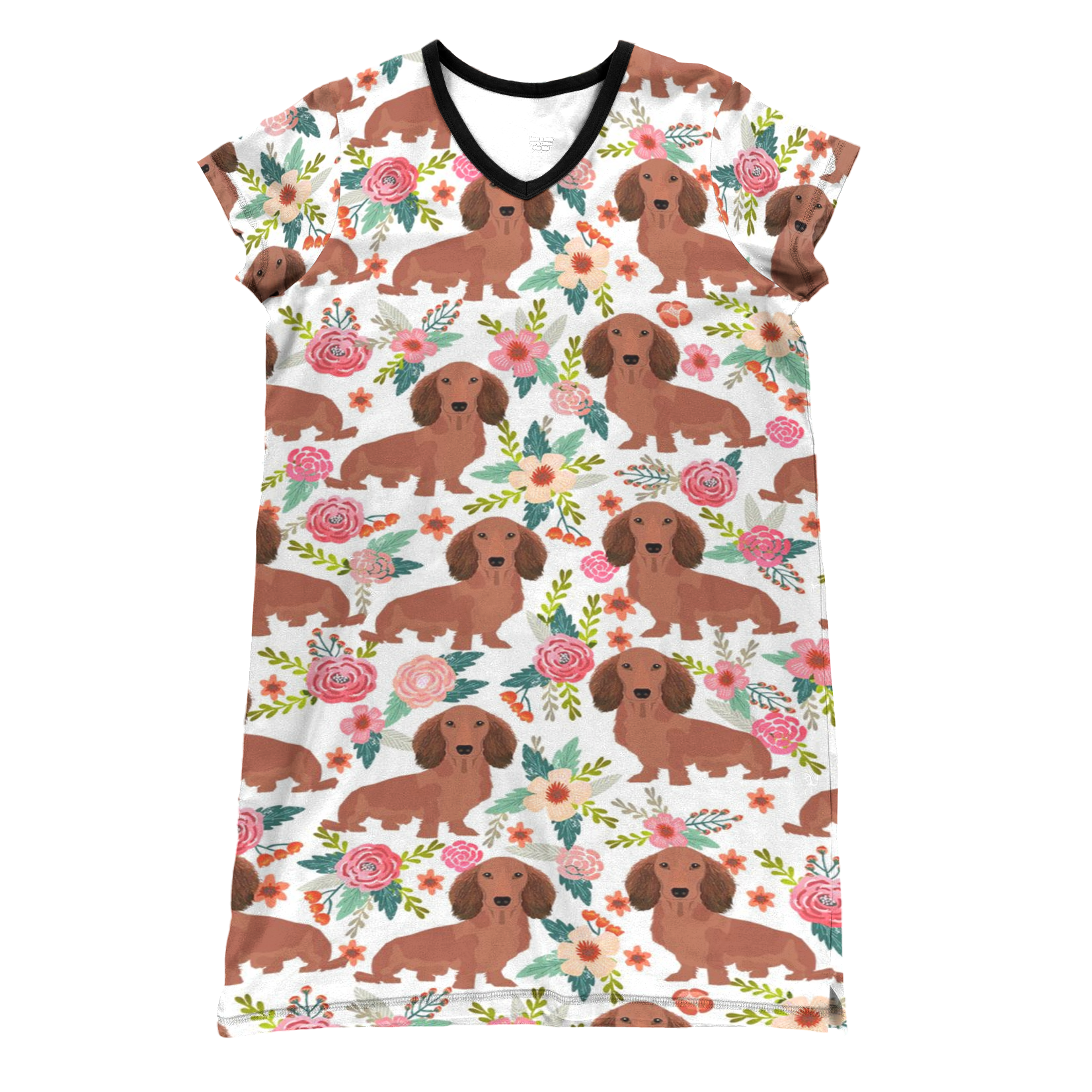 Dog Pajabears® V-Neck Nightshirts Floral Dachshund Kl9