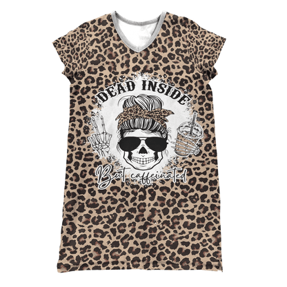 Skull Pajabears® V-Neck Nightshirts Dead Inside But Caffeinated Kl9