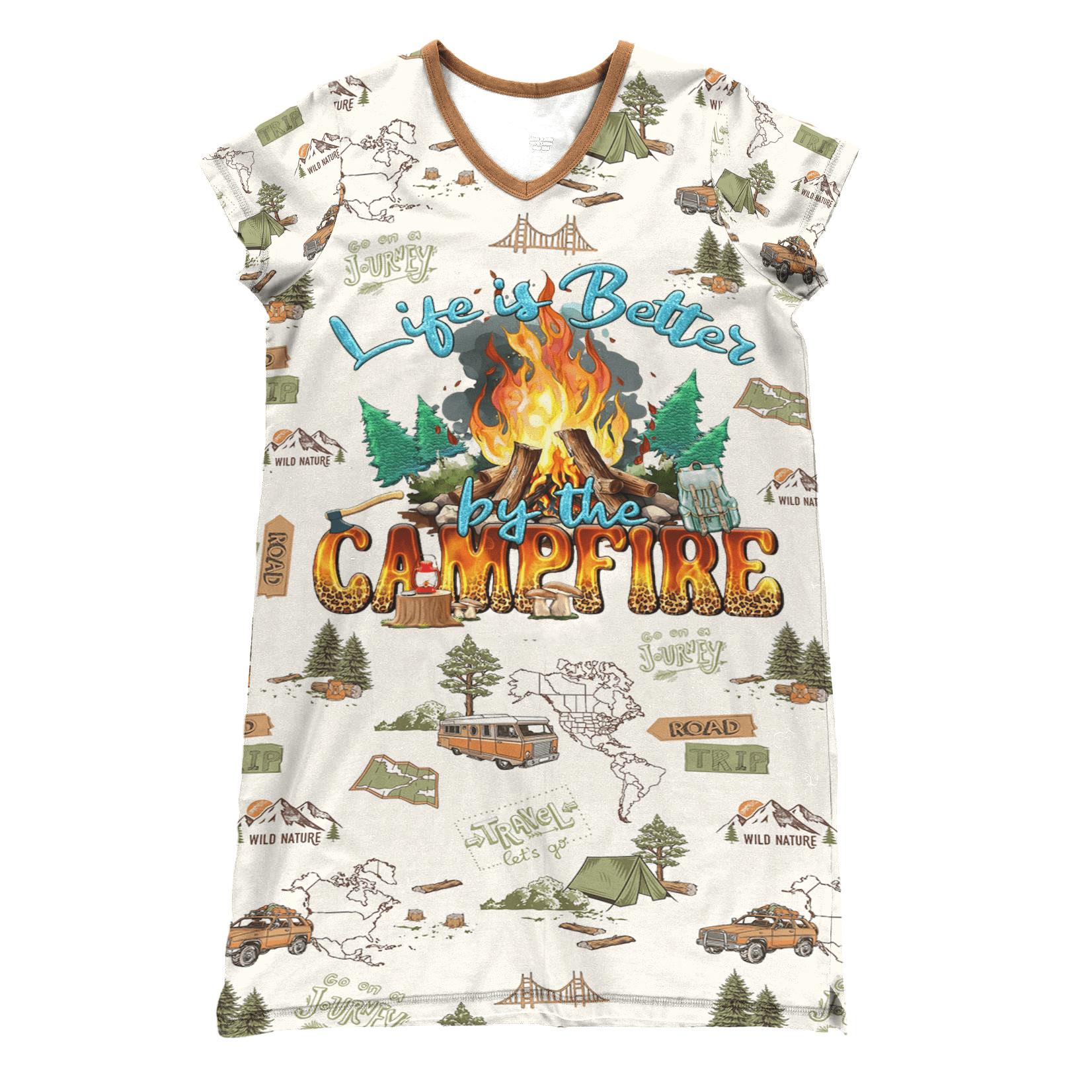 Camping Pajabears® V-Neck Nightshirts Life Is Better With Campfire Kl9