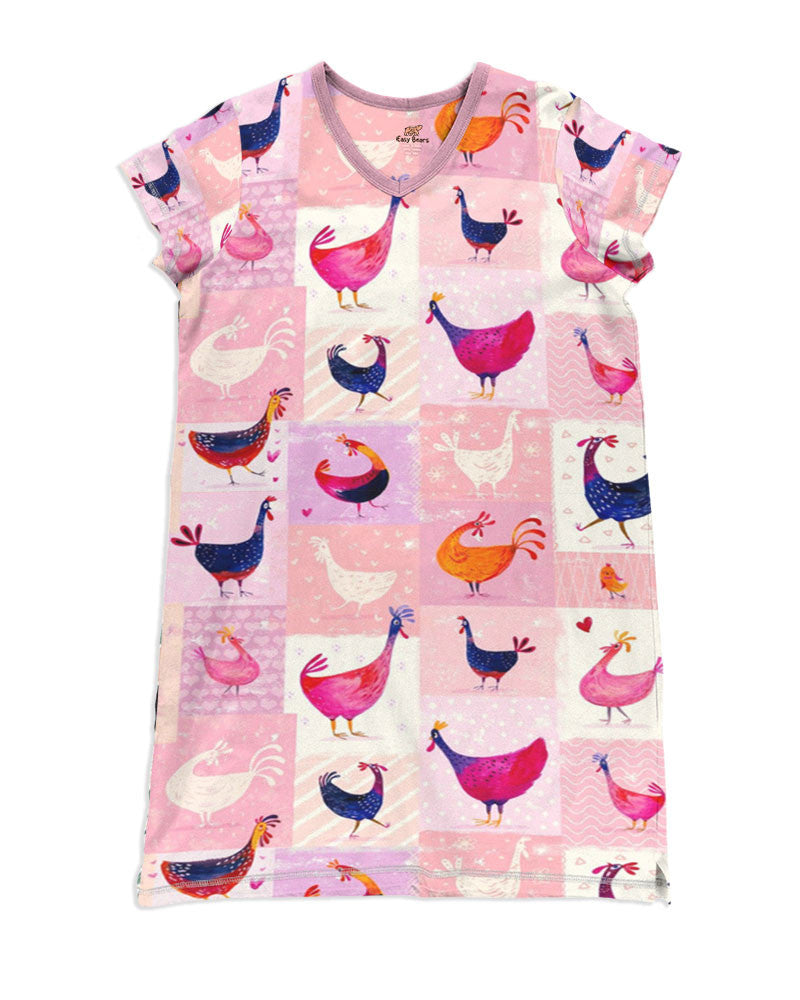 Chicken Pajabears® V-Neck Nightshirts Pink Chickens Hc2