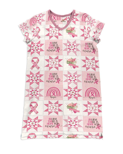 Quilting Pajabears® V-Neck Nightshirts Pink-Ribbon Blocks Hc2