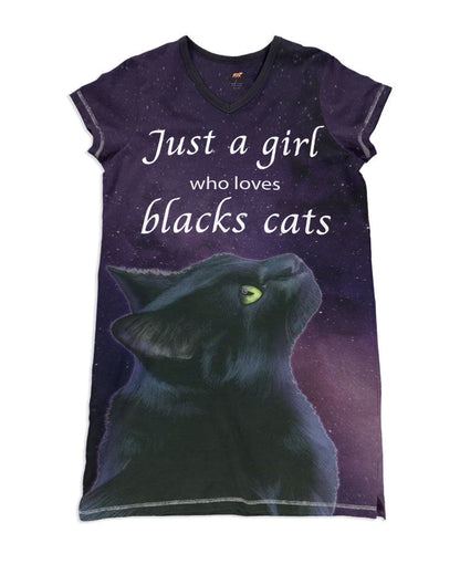 Black Cat Pajabears® V-Neck Nightshirts Lovers Hc2