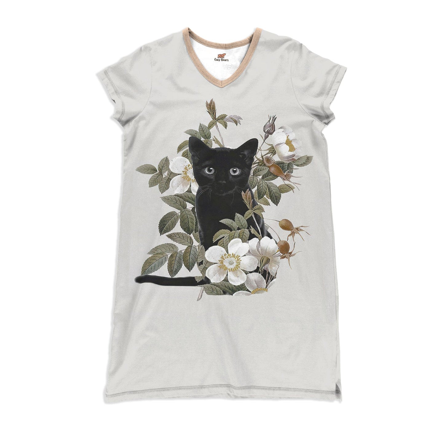 Black Cat Pajabears® V-Neck Nightshirts Gorgeous Flowers Ctl10