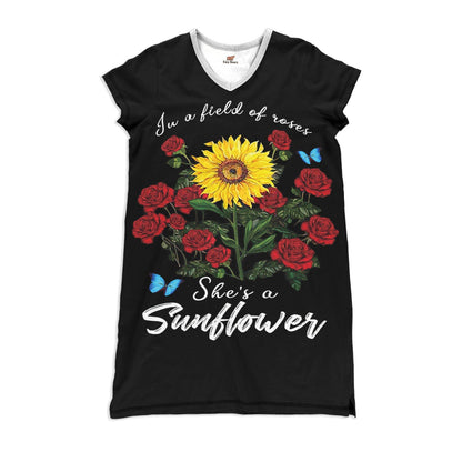 Sunflower Pajabears® V-Neck Nightshirts In A Field Of Roses She’s Ctl10