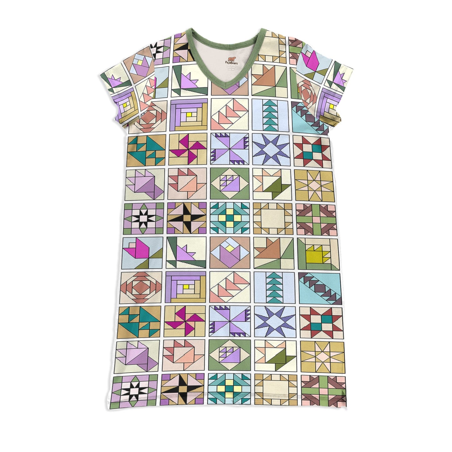 Quilting Pajabears® V-Neck Nightshirts Elegant Quilt Blocks Nt10