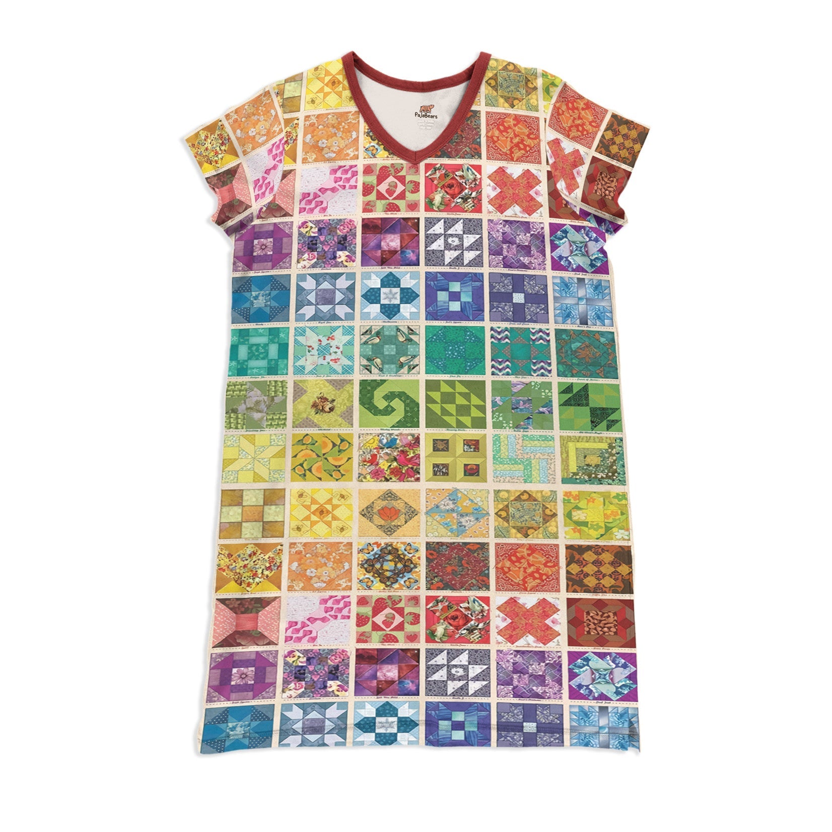 Quilting Pajabears® V-Neck Nightshirts Rainbow Quilt Blocks Nt10