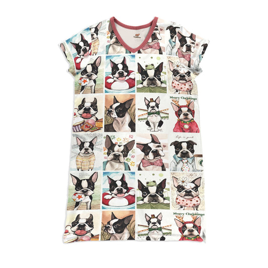 Dog Pajabears® V-Neck Nightshirts Cute Boston Terriers Nt10