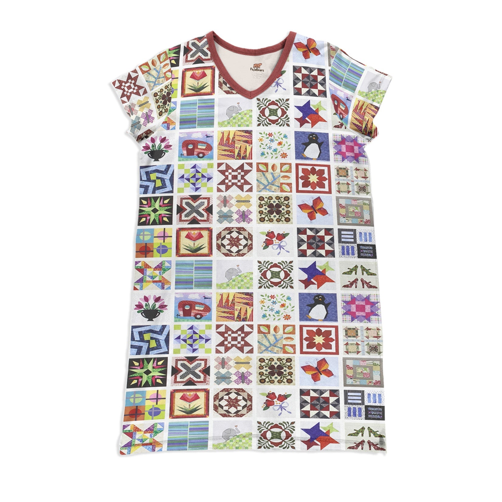 Quilting Pajabears® V-Neck Nightshirts Lovely Quilt Blocks V2 Nt10