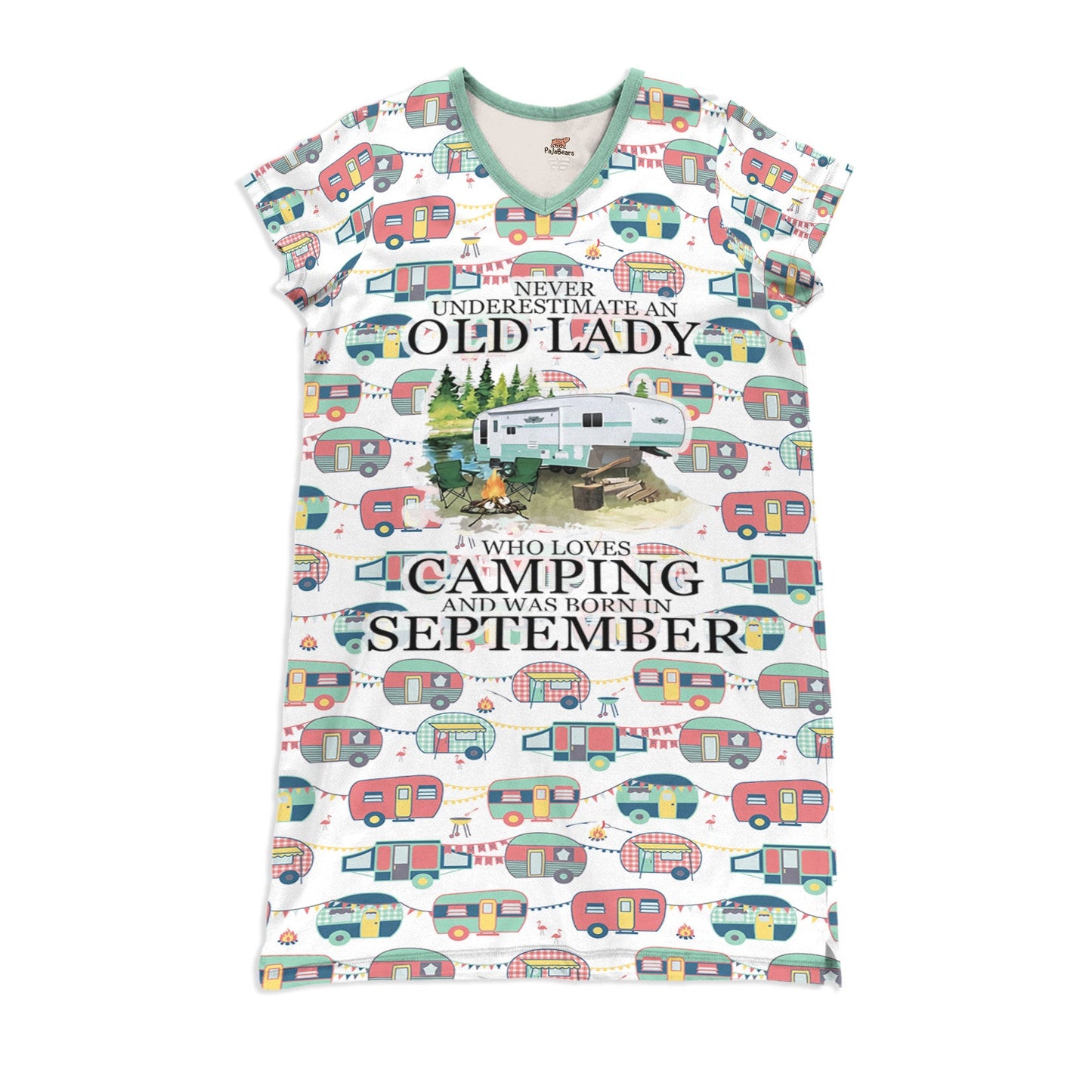 Camping Pajabears® V-Neck Nightshirts Never Underestimate An Old Lady Nt10