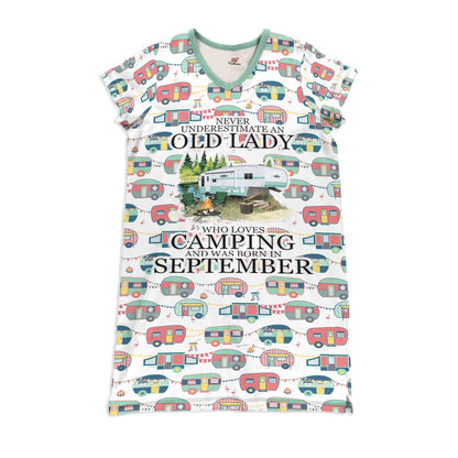 Camping Pajabears® V-Neck Nightshirts Never Underestimate An Old Lady Nt10