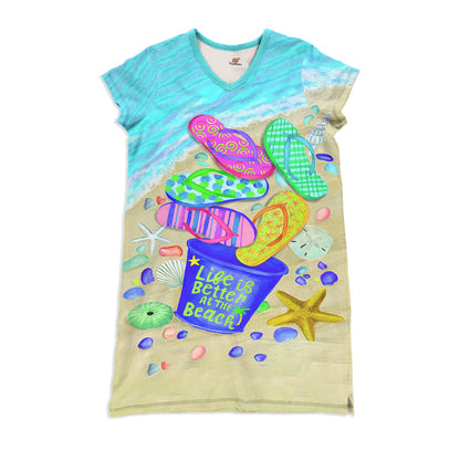 Beach Pajabears® V-Neck Nightshirts Life Is Better At The Nt10