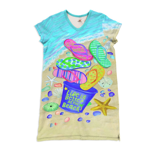 Beach Pajabears® V-Neck Nightshirts Life Is Better At The Nt10