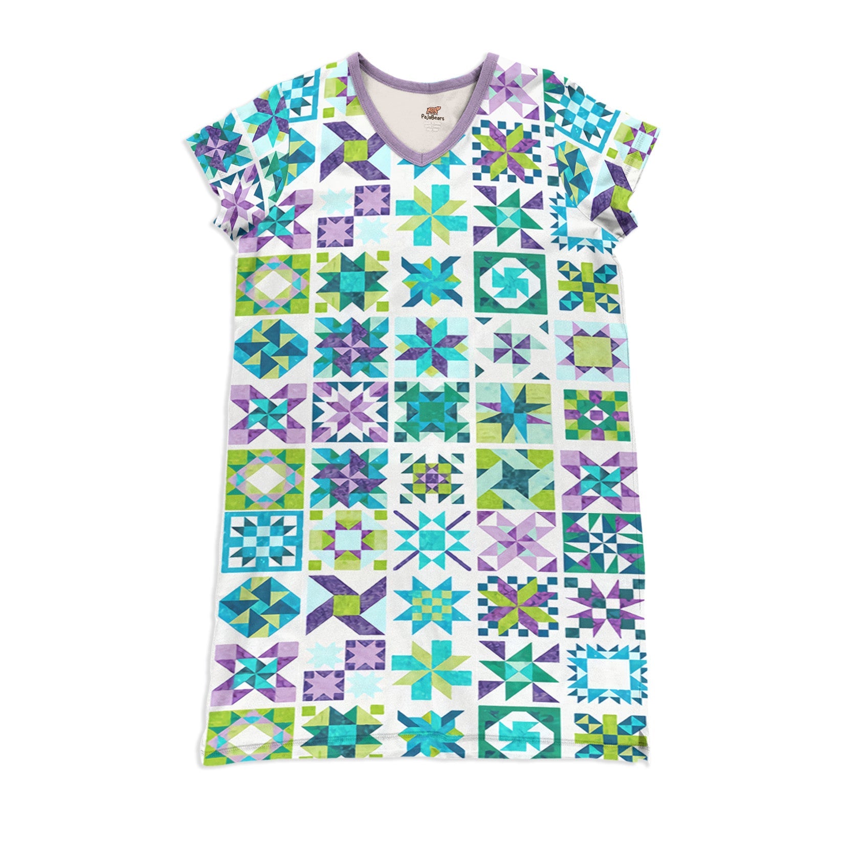 Quilting Pajabears® V-Neck Nightshirts Gorgeous Quilt Blocks Nt10