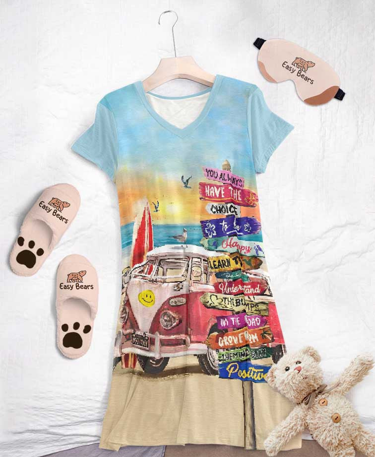 Camping Pajabears® V-Neck Nightshirts The Choice To Be Happy Qa55