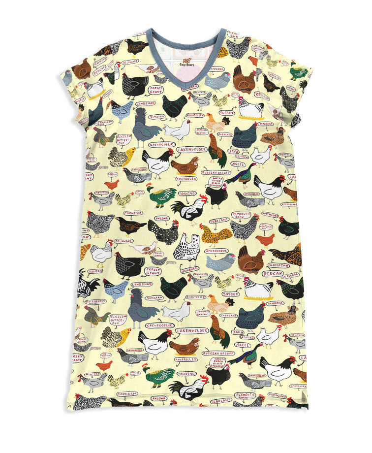 Chicken Pajabears® V-Neck Nightshirts Breeds Of Nm05