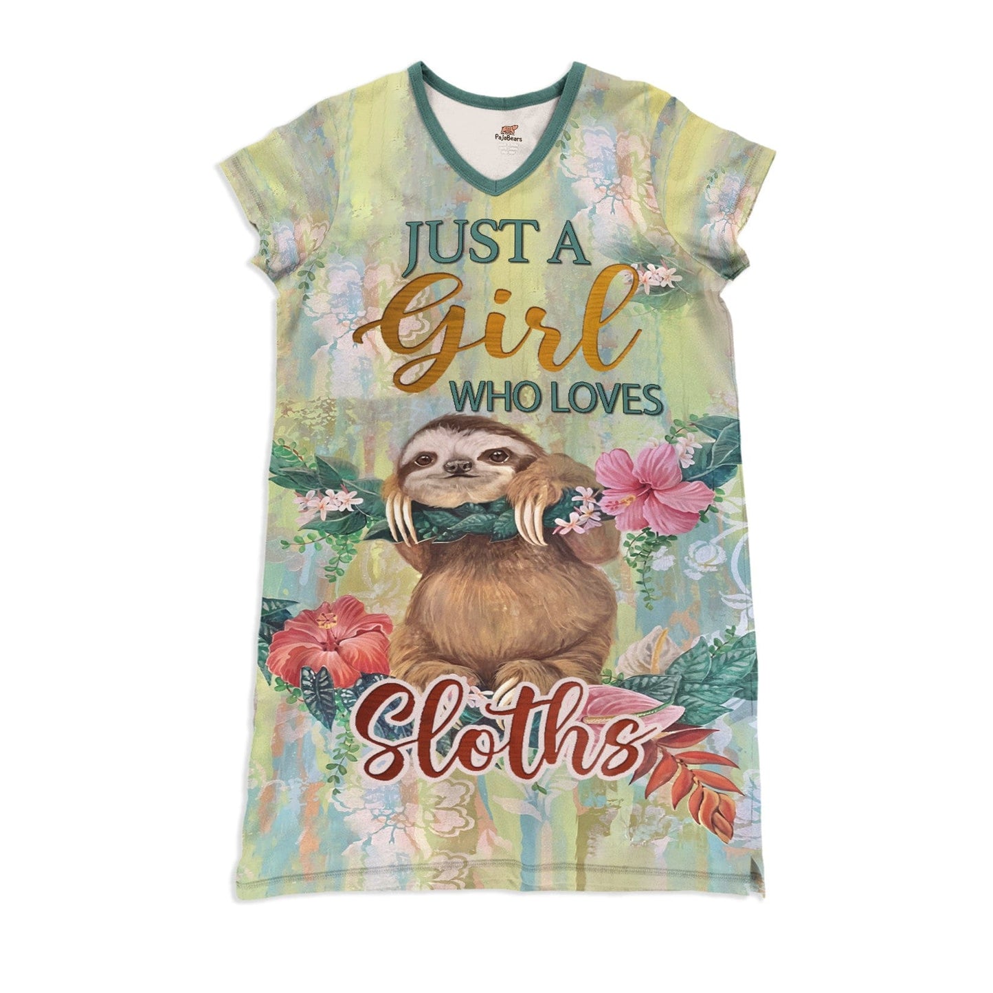 Sloth Pajabears® V-Neck Nightshirts Just A Girl Who Loves Sloths Nt10