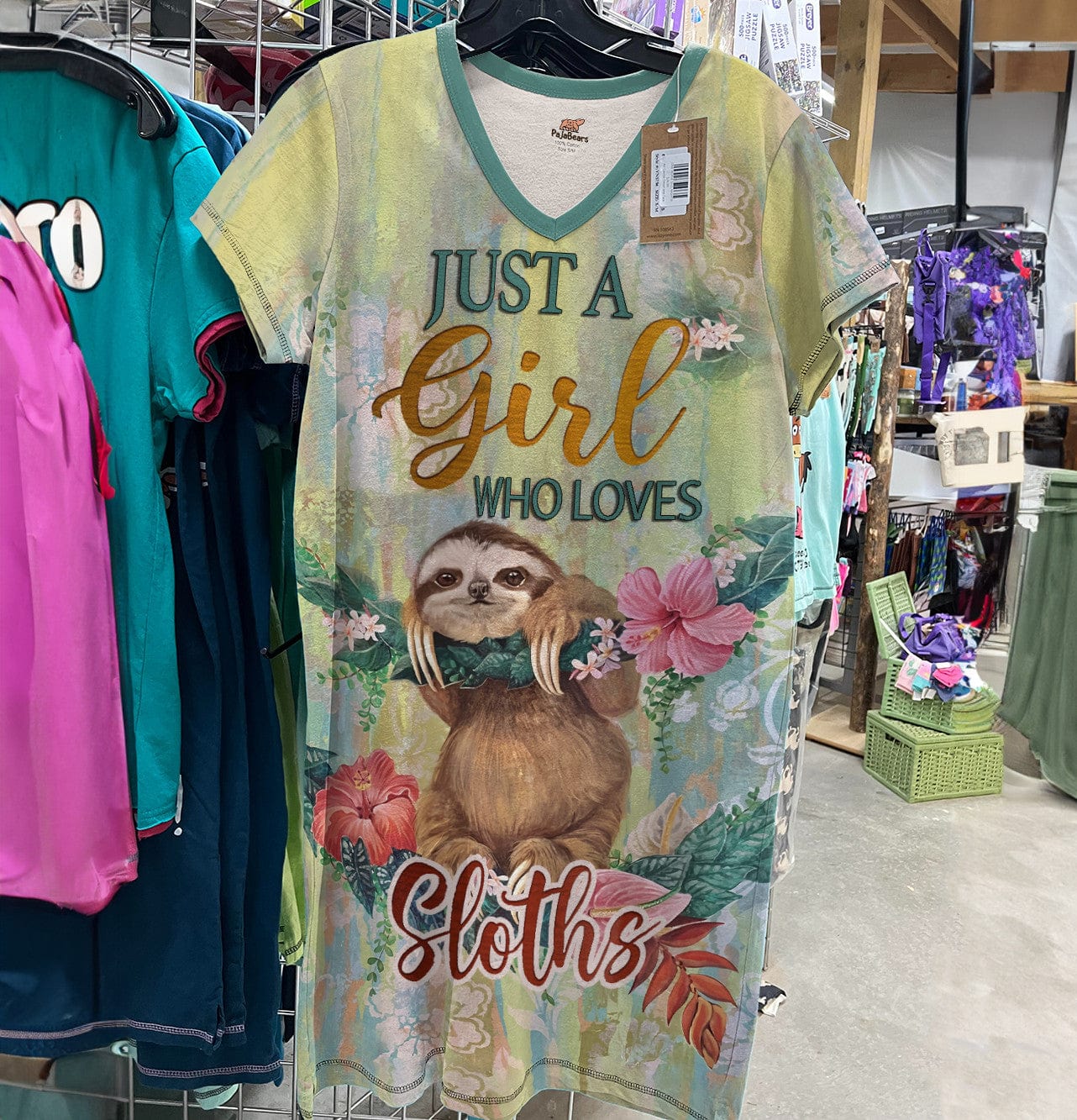 Sloth Pajabears® V-Neck Nightshirts Just A Girl Who Loves Sloths Nt10