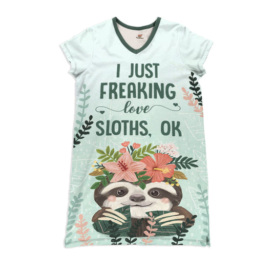 Sloth Pajabears® V-Neck Nightshirts I Just Freaking Love Sloths Ok Nt10