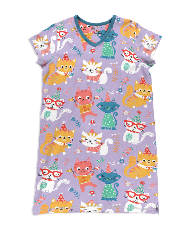 Cat Pajabears® V-Neck Nightshirts Lovely Cats Hg23