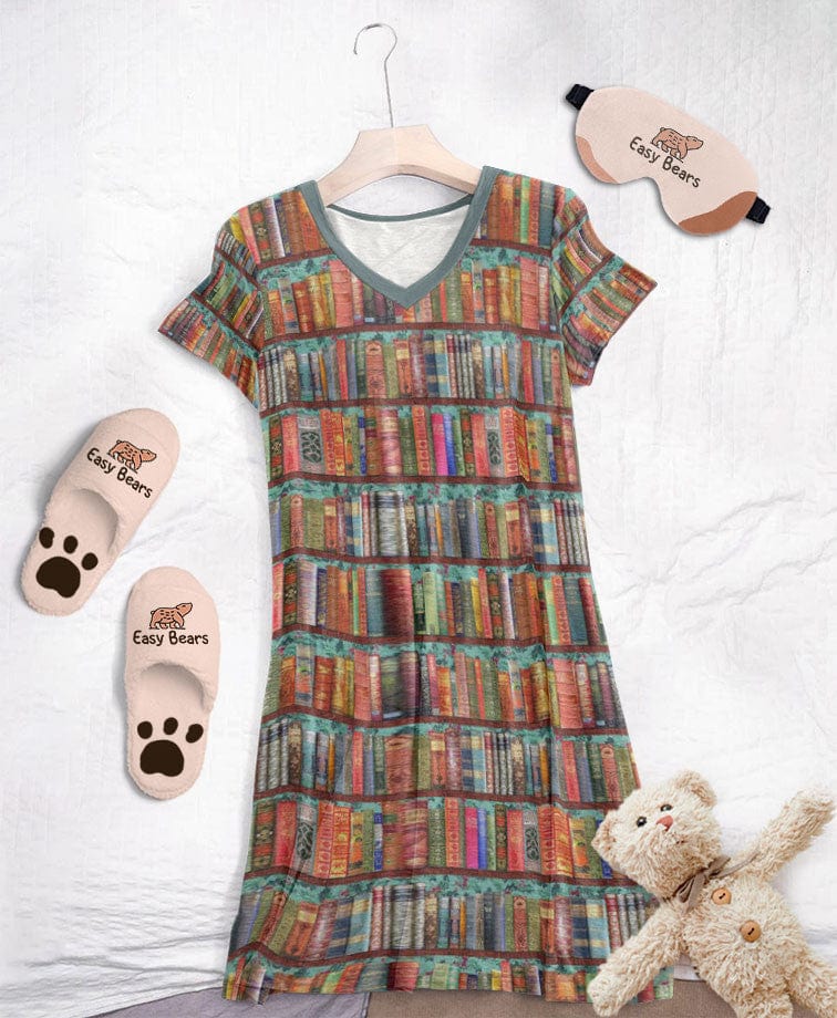 Reading Pajabears® V-Neck Nightshirts Bookshelf 2 Hc2