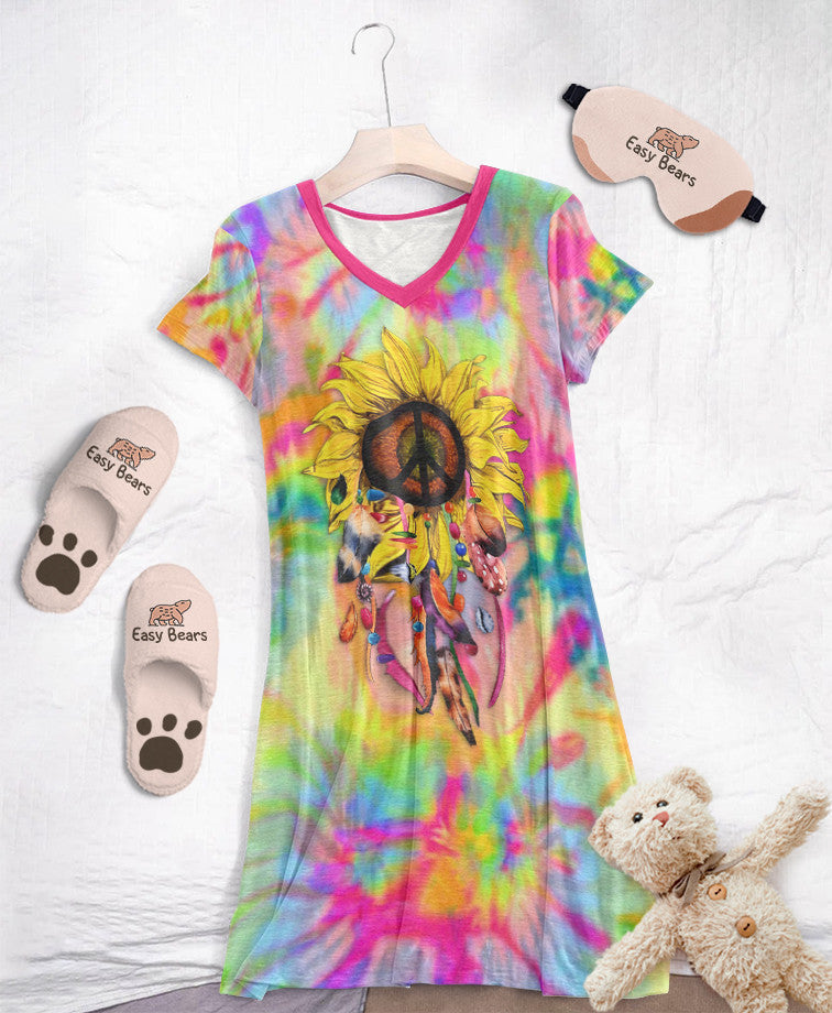 Hippie Pajabears® V-Neck Nightshirts Sunflower Tl10