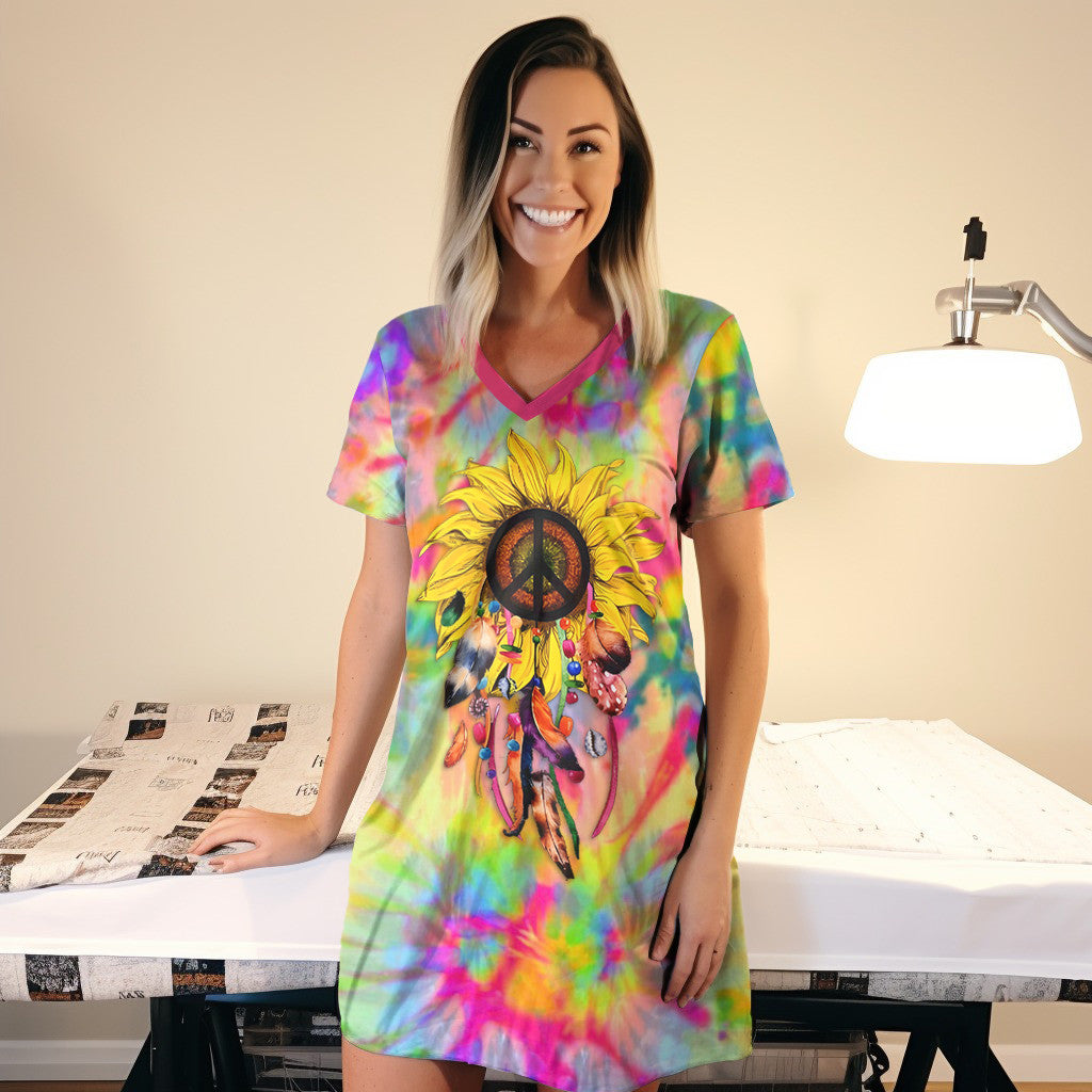 Hippie Pajabears® V-Neck Nightshirts Sunflower Tl10