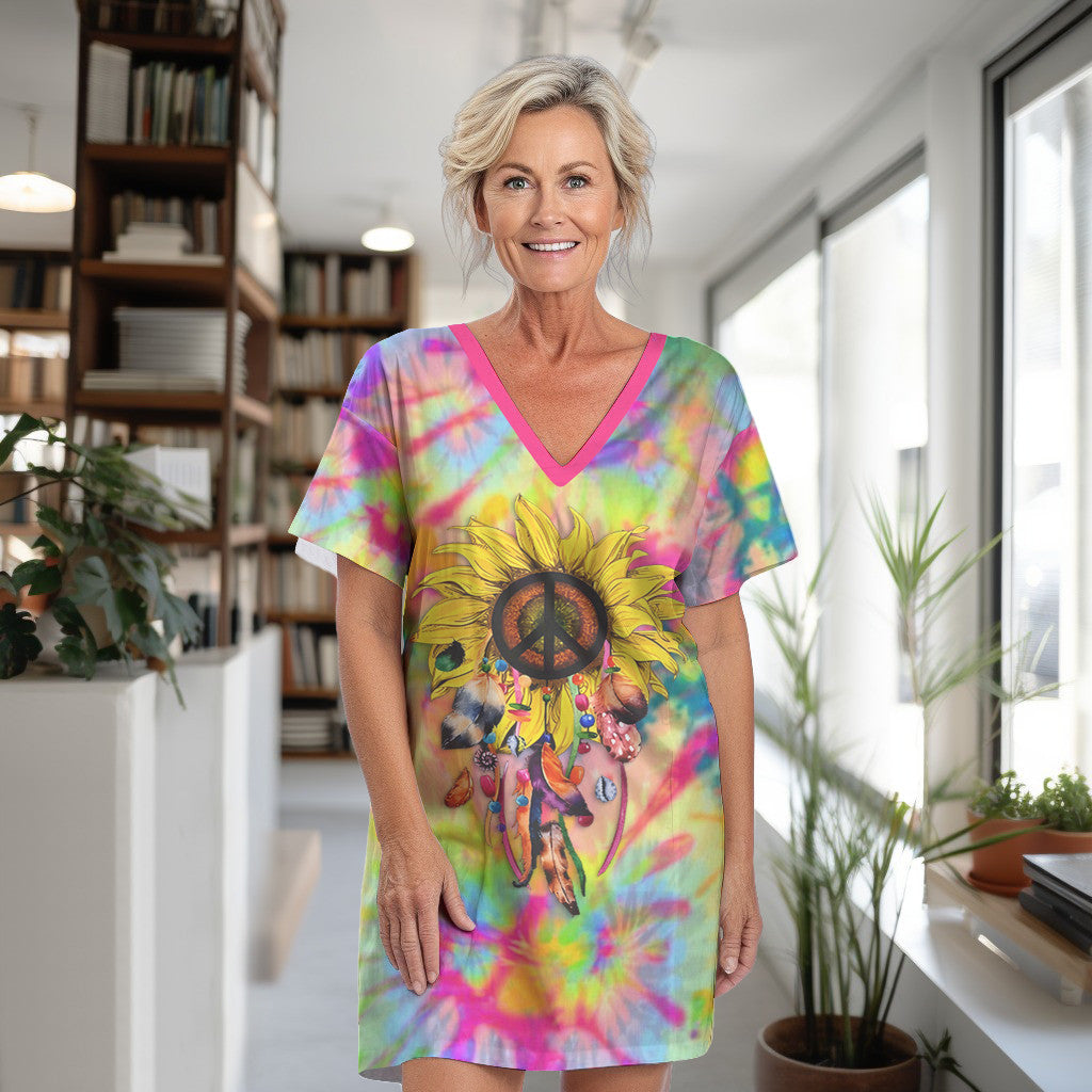 Hippie Pajabears® V-Neck Nightshirts Sunflower Tl10