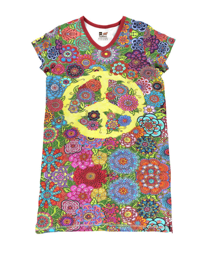 Hippie Pajabears® V-Neck Nightshirts Press Wildflowers Tl10