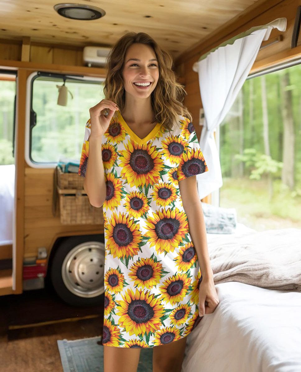 Sunflower Shineful® V-Neck Nightshirts Glorious Sunflowers Lv01