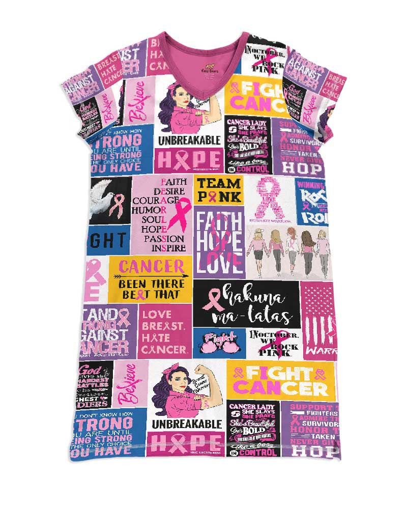 Breast Cancer Pajabears® V-Neck Women’s Nightshirts Faith Hope Love Qa55