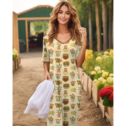 Gardening Pajabears® V-Neck Nightshirts Flower Garden Tn22