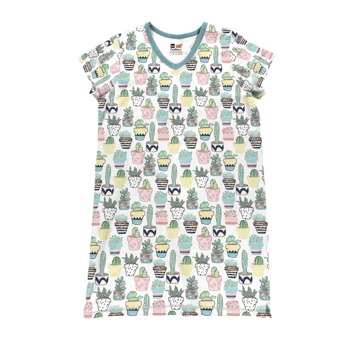 Succulent Pajabears® V-Neck Nightshirts Lovely Cacti Tn22