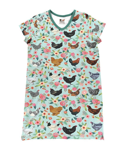 Chicken Pajabears® V-Neck Nightshirts Beautiful Chickens Flowers Tl10