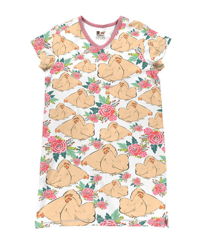 Chicken Pajabears® V-Neck Nightshirts Slump Chickens Floral Tl10