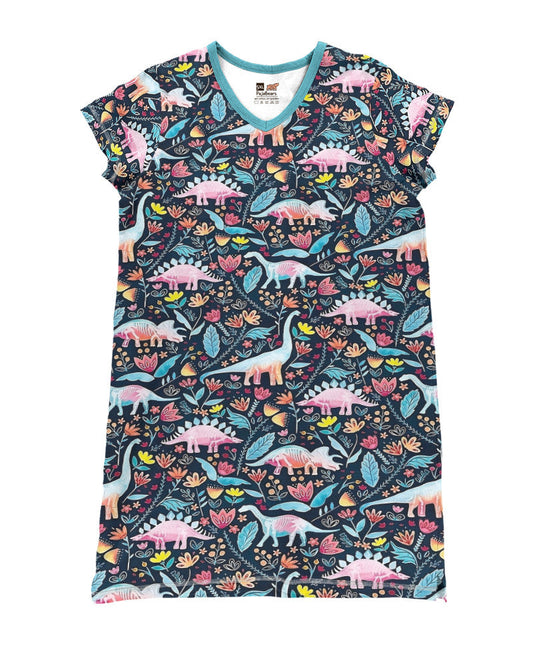 Dinosaur Pajabears® V-Neck Nightshirts Floral Pattern Tn22