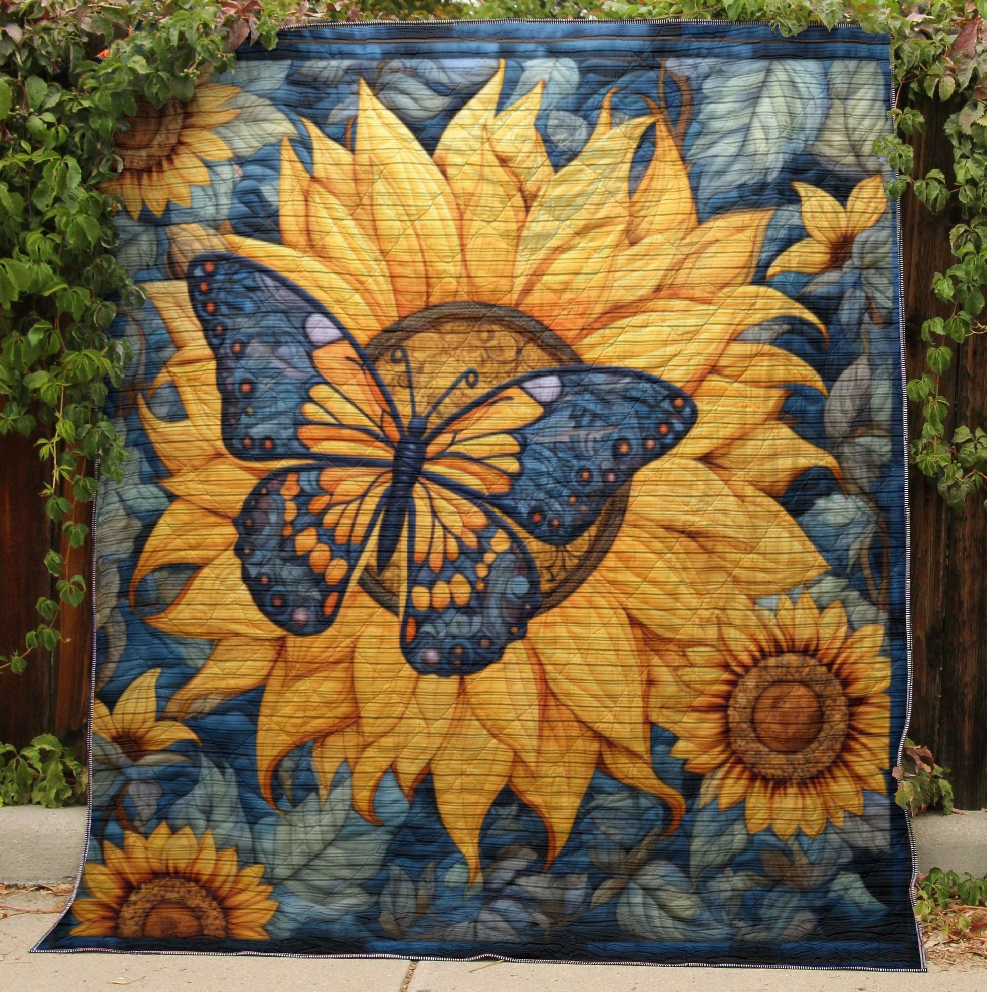 Charming Butterfly On Sunflower - All Season Faux Quilt Kl9