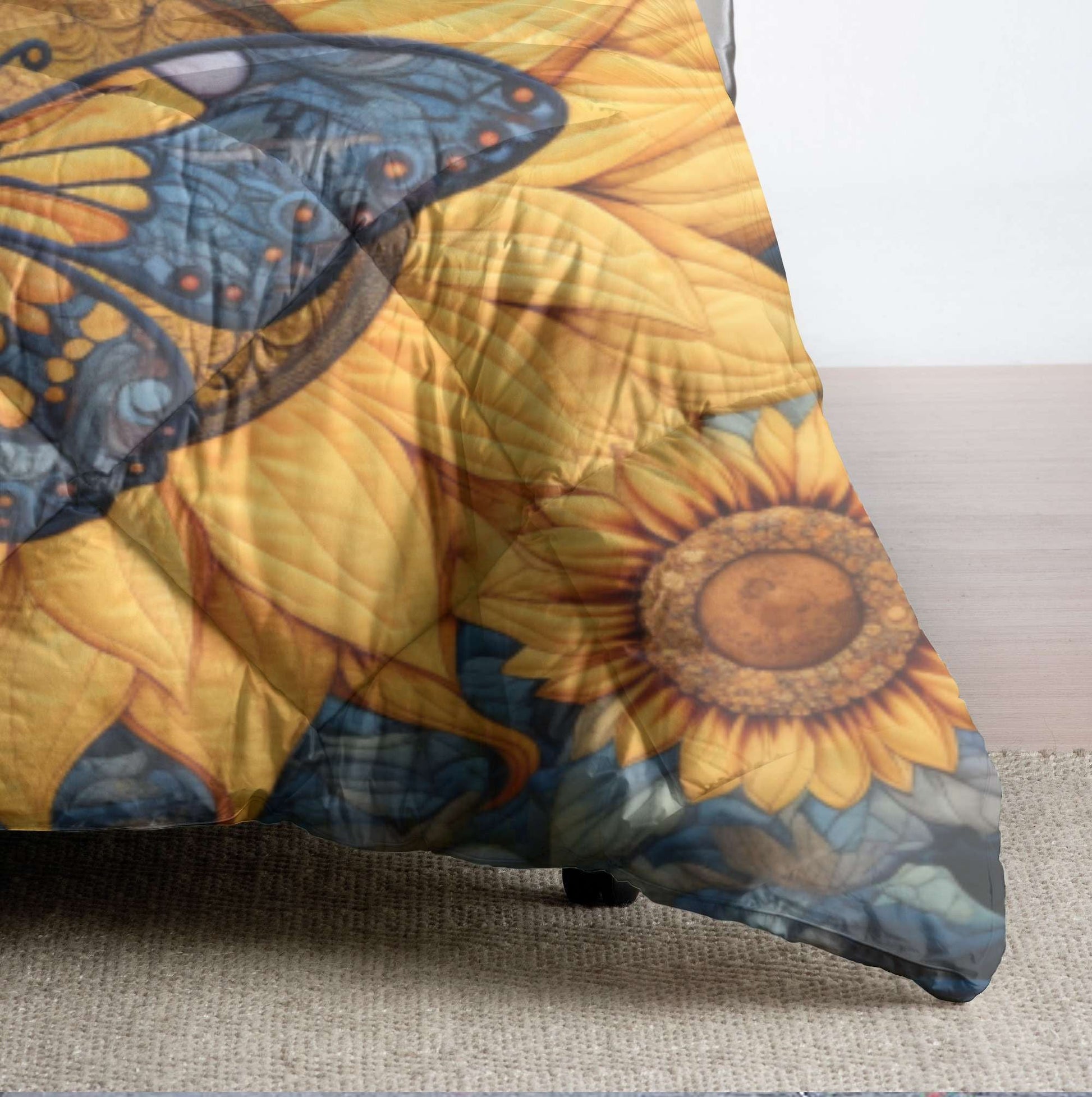 Charming Butterfly On Sunflower - All Season Faux Quilt Kl9