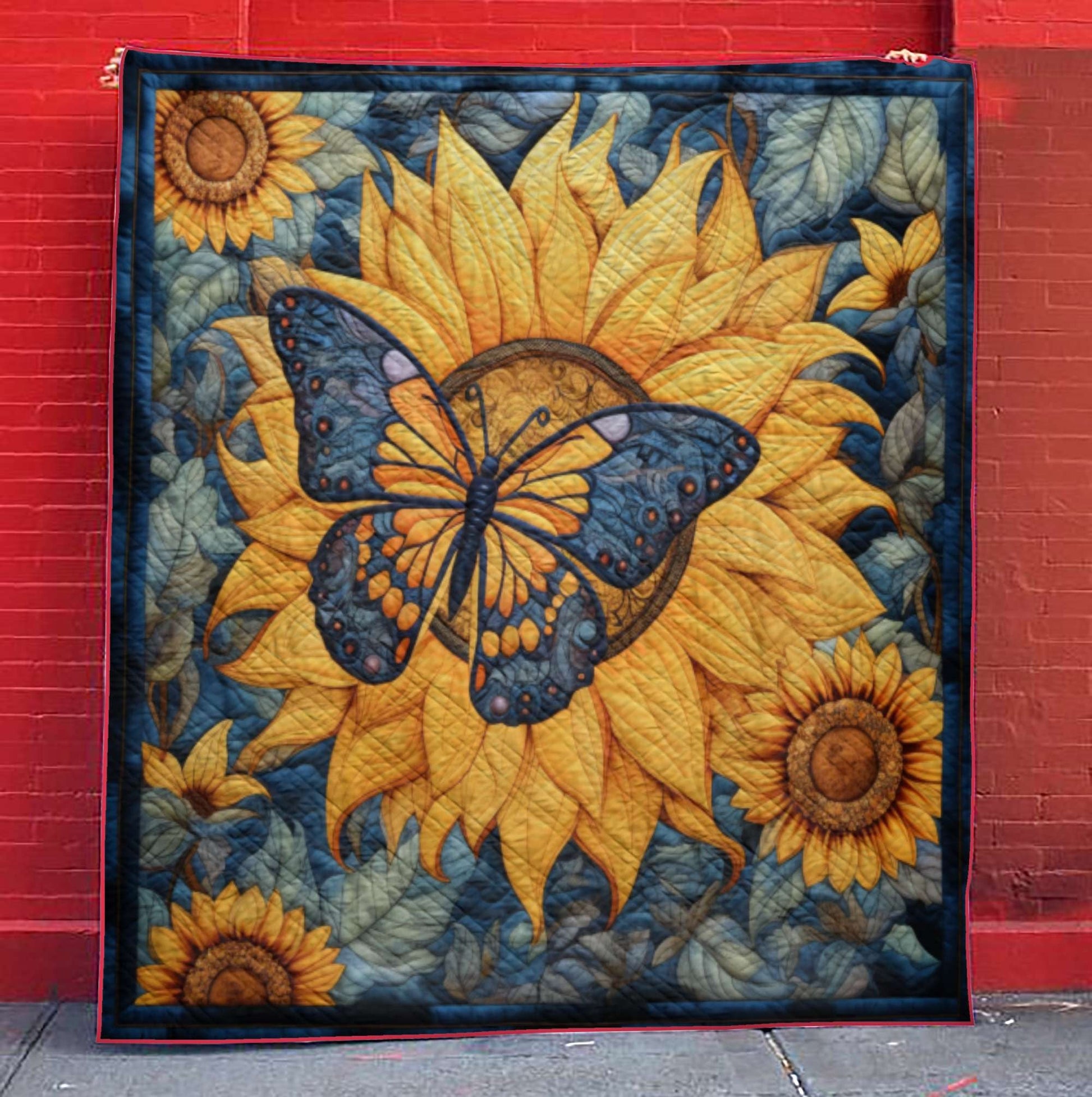 Charming Butterfly On Sunflower - All Season Faux Quilt Kl9