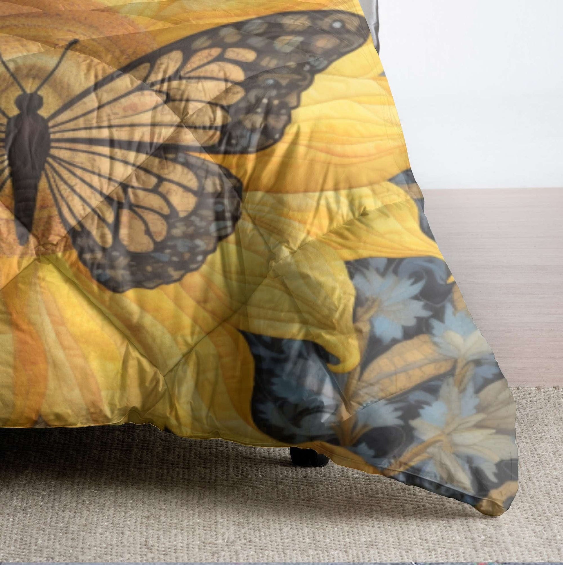 Vintage Butterfly On Sunflower - All Season Faux Quilt Kl9