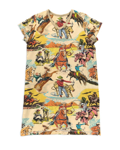 Horse Pajabears® V-Neck Nightshirts Cowboys Hc2