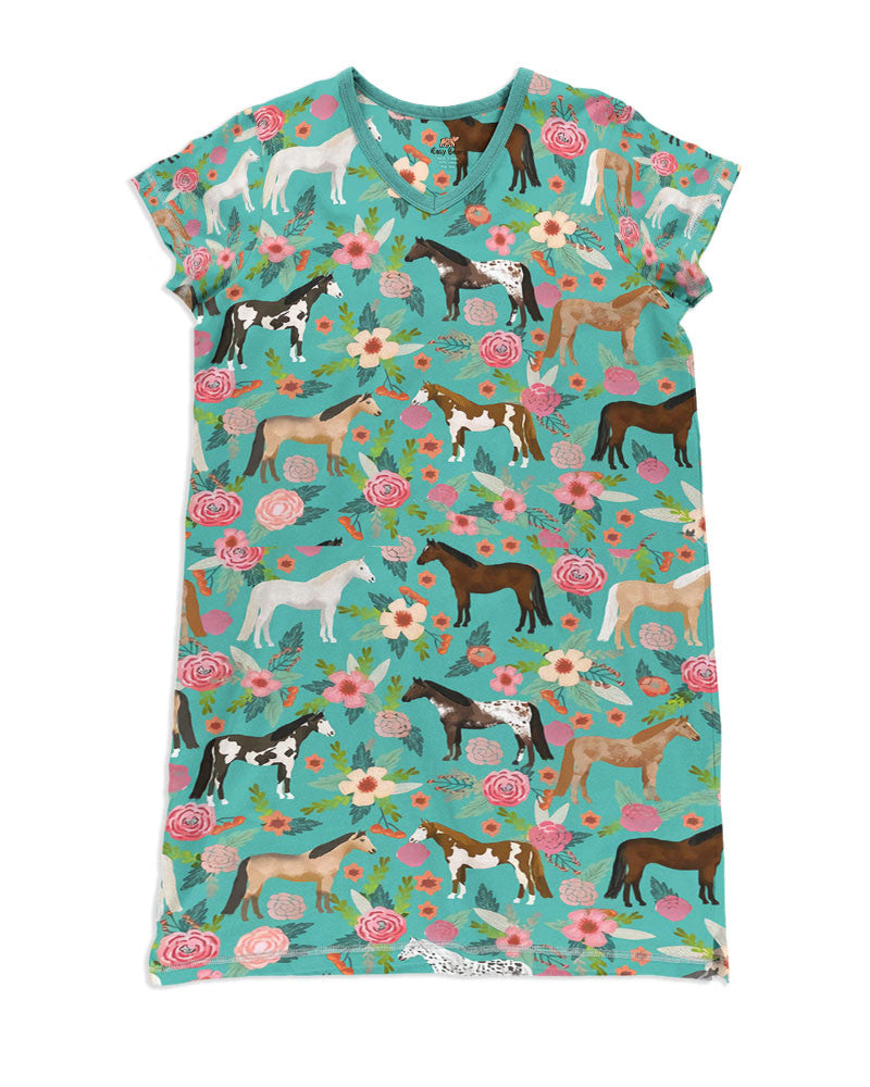 Horse Pajabears® V-Neck Nightshirts Pattern Of Horses Hc2