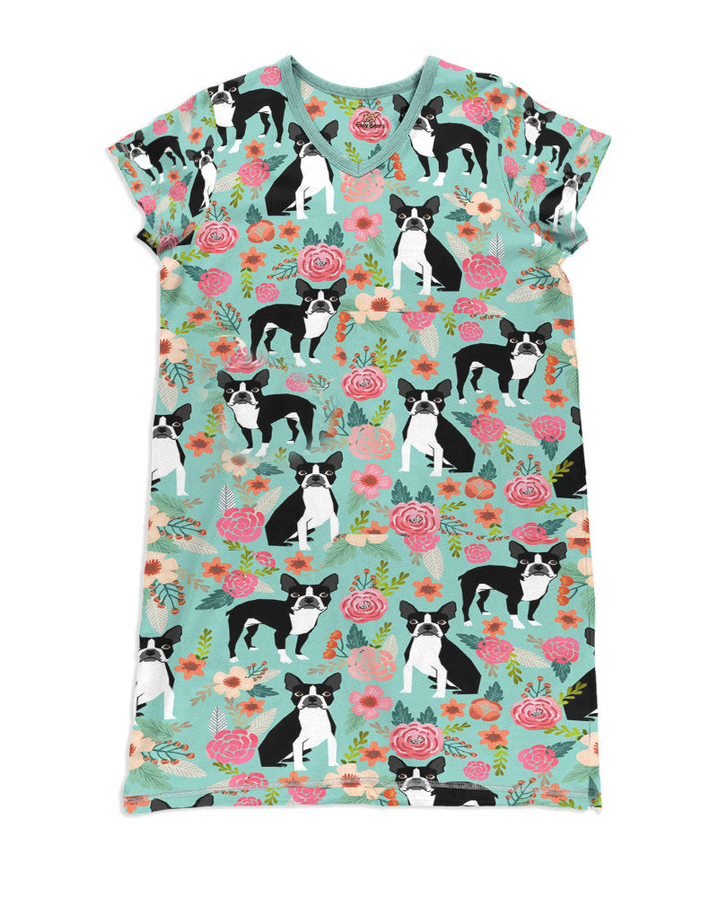 Boston Terrier Pajabears® V-Neck Nightshirts Cute Dogs Hc2